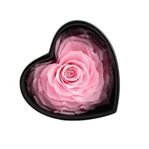 single rose in heart shape box