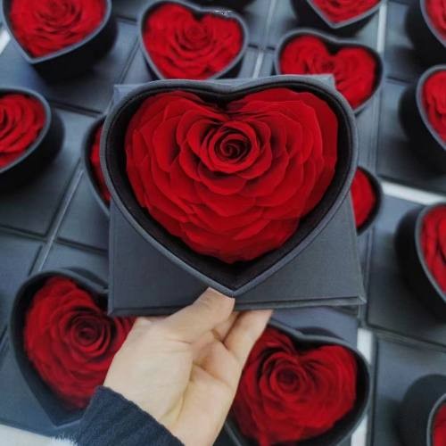 single rose in heart shape box